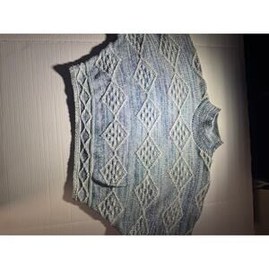 David Brett Vintage Cable Knit Sweater Vest Blue Made in USA